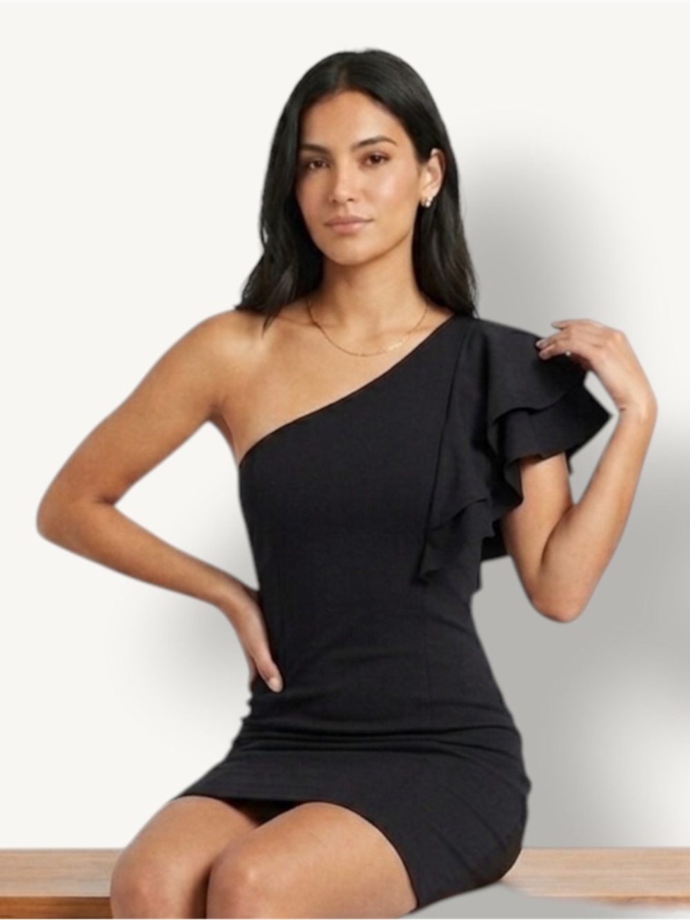 Elegant One-Shoulder Black Ruffle Dress - Picture 3 of 6